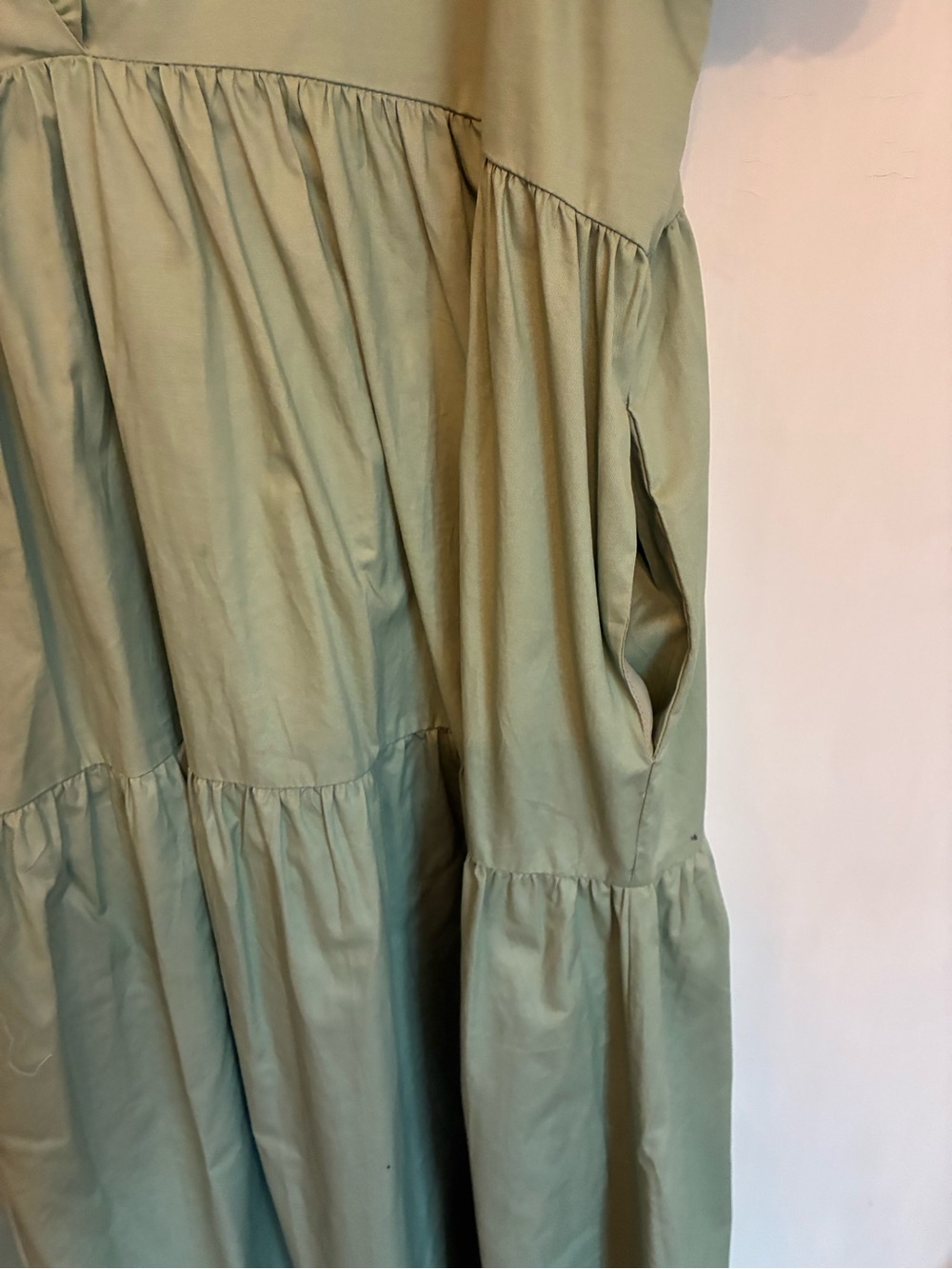 Ruffle V-Neck Tiered Casual Dress in Sage Green - Picture 5 of 6